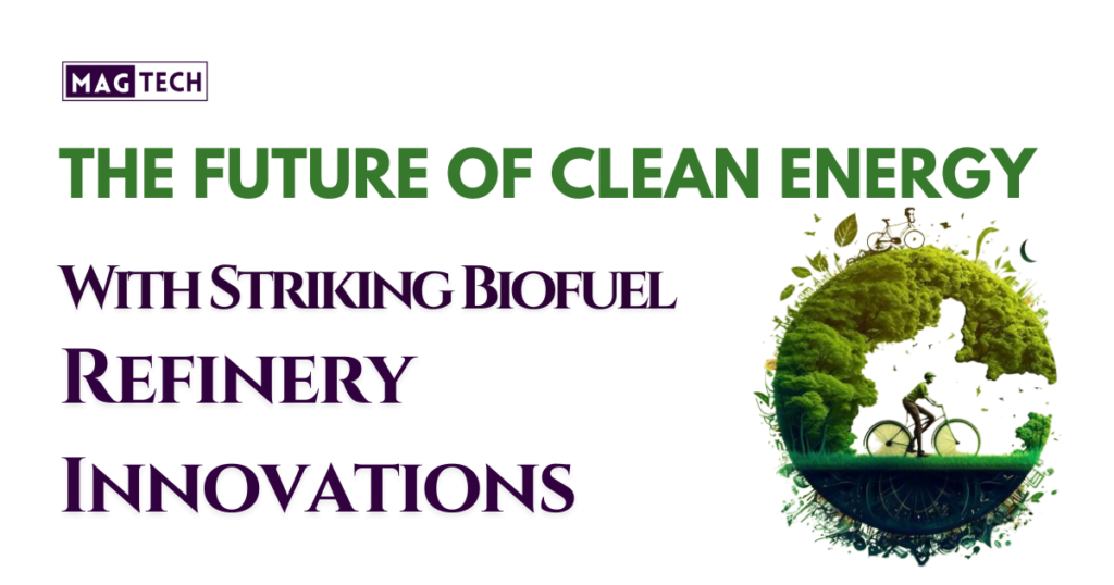 A futuristic biofuel refinery innovation with advanced technology for clean energy production.